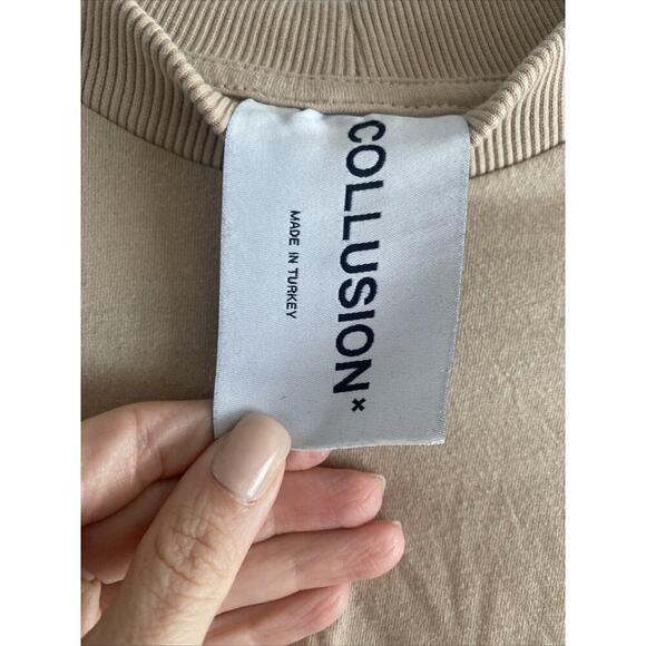 Collusion Men's Tan High Neck Graphic Tee Diamond Print Grunge Medium Streetwear - Picture 8 of 10